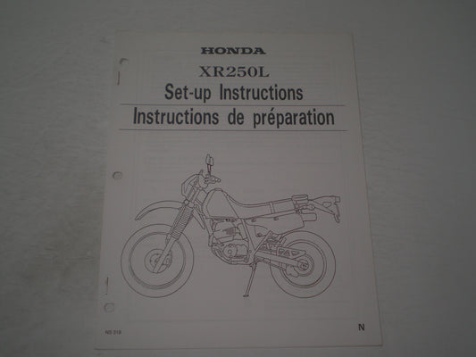 HONDA XR250L  Set-up Instructions & Pre-Delivery Service Manual  NS319  #1898