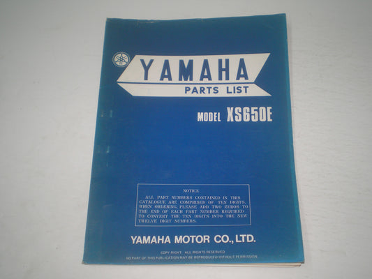 YAMAHA XS650 E 1978 Parts List / Catalogue 2F0-28198-60 LIT-10012-F0-00 #1282