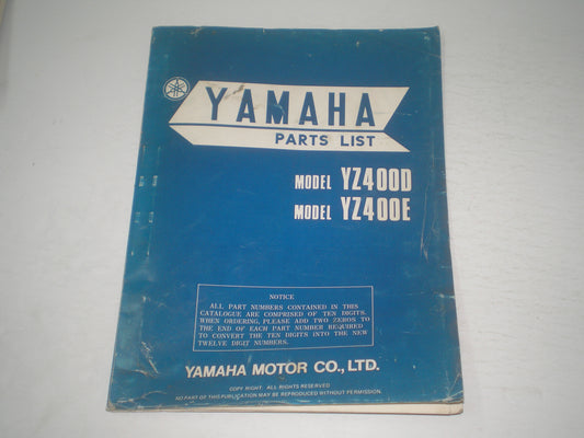 YAMAHA YZ400 D/E 1978 Parts List / Catalogue 2K8-28198-60 LIT-10012-K8-00 #1686