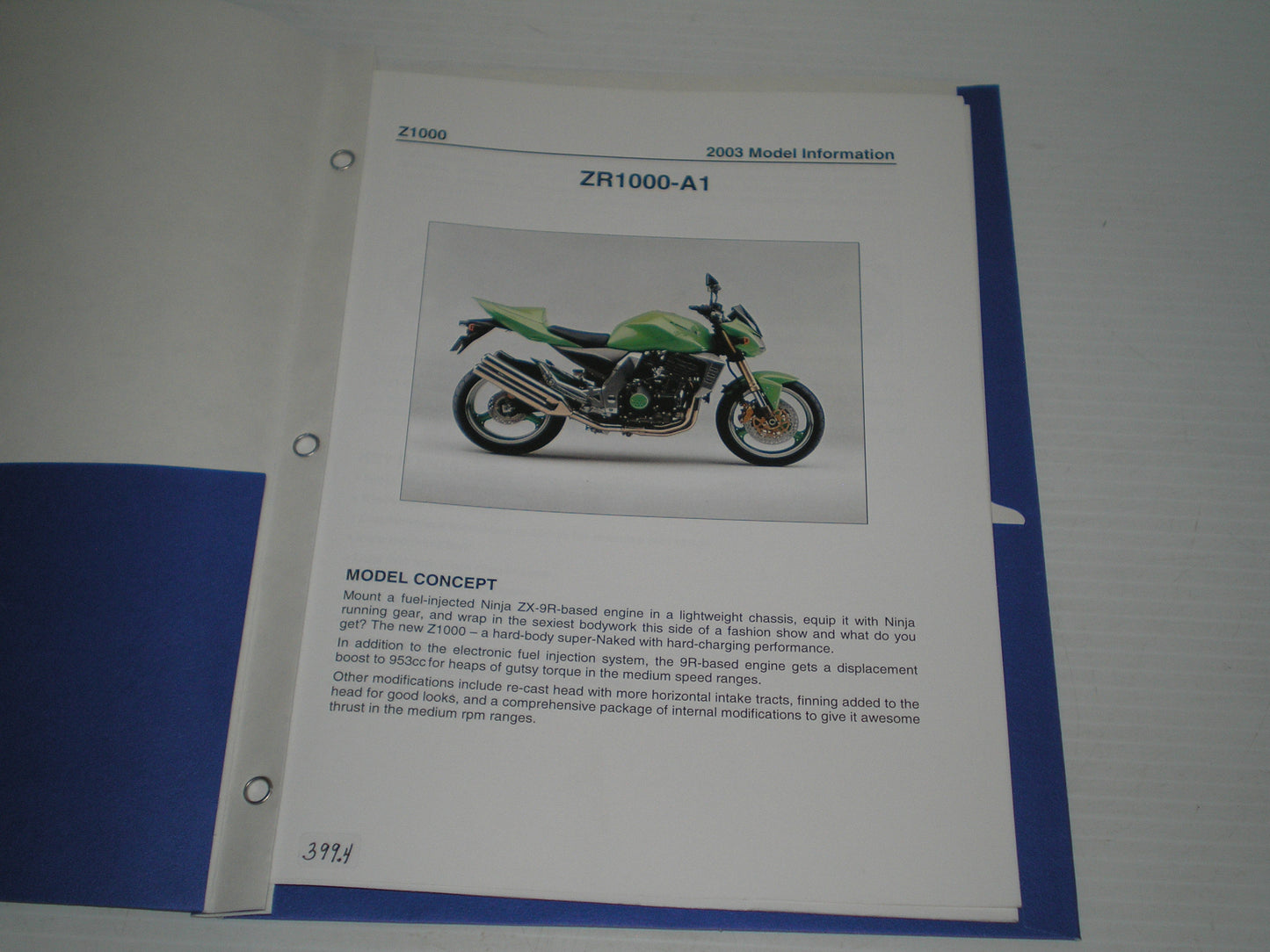 KAWASAKI ZR1000  A1   2003  Dealer's Information #399.4