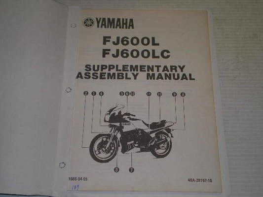 YAMAHA FJ600 L  LC 1984  Supplementary Assembly Manual  49A-28107-10  LIT-1666-04-05  #187