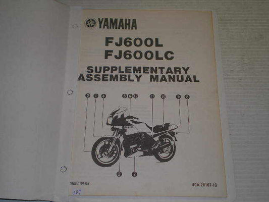 YAMAHA FJ600 L LC 1984 Supplementary Assembly Manual 49A-28107-10 LIT-1666-04-05 #187