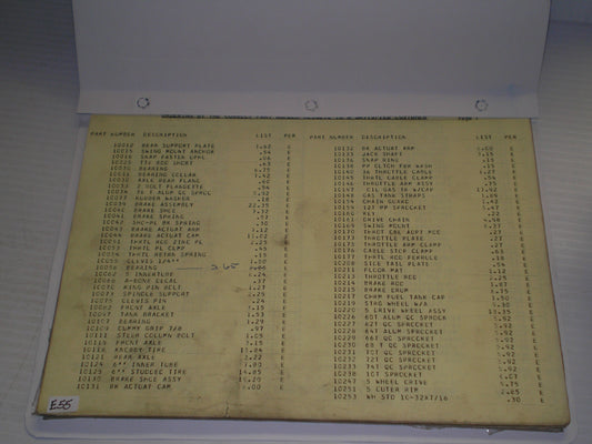 RUPP Minicycle Parts Price List / Catalogue #E100