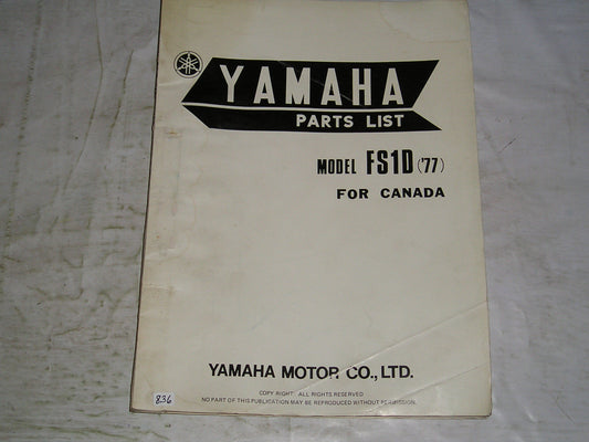 YAMAHA FS1 D  FS1D 1977  Parts List / Catalogue  557-28198-H2  #836