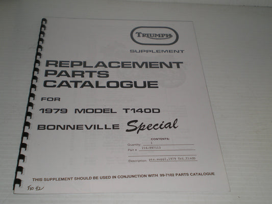 TRIUMPH Bonneville Special T140D 1979 Parts Catalogue 99-7113 #E35