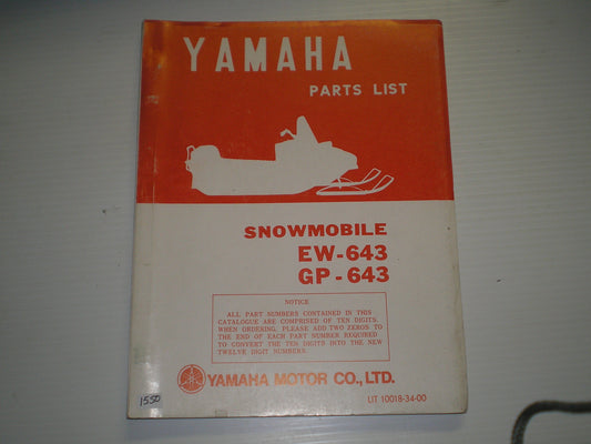 YAMAHA EW-643 EW643  GP-643 GP643  1973  Parts List /Catalogue  LIT-10018-34-00  #S90