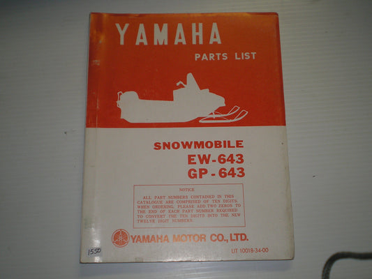 YAMAHA EW-643 EW643 GP-643 GP643 1973 Parts List /Catalogue LIT-10018-34-00 #S90
