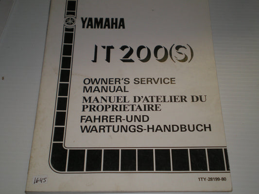 YAMAHA IT200 S Owner's Service Manual 1TY-28199-80 #1645
