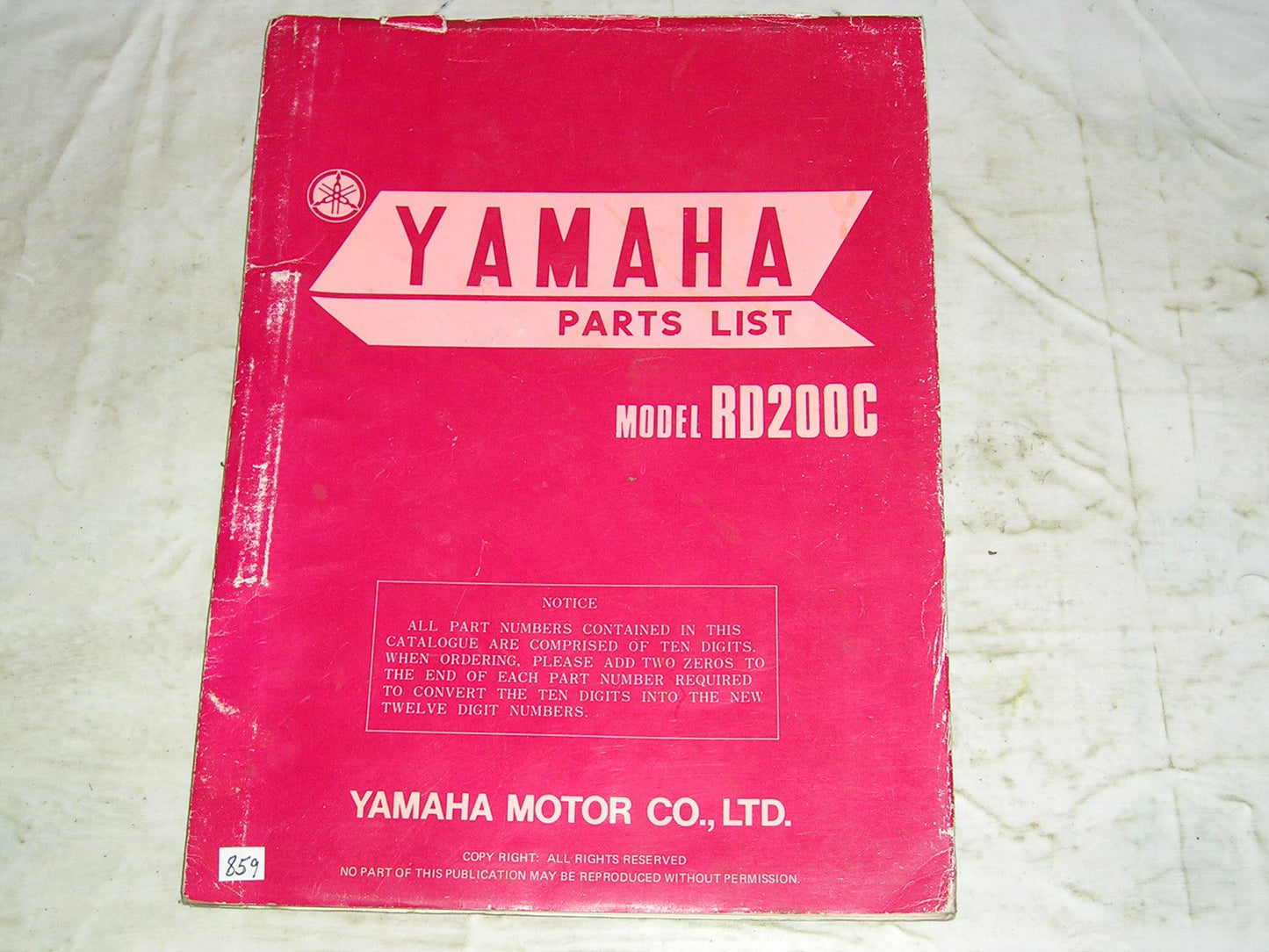 YAMAHA RD200 C  1976  Parts List / Catalogue   581-28198-60  LIT-10015-81-00  #859