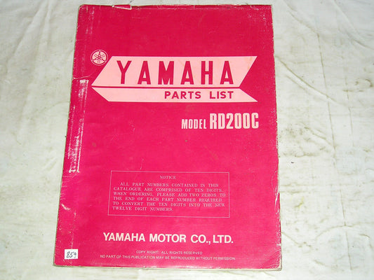YAMAHA RD200 C  1976  Parts List / Catalogue   581-28198-60  LIT-10015-81-00  #859