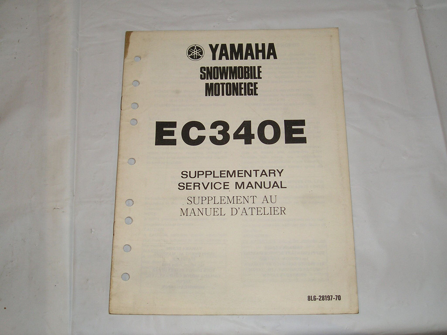 YAMAHA EC340 E  Excel III  1981  Service Manual Supplement  8L6-28197-70   #S107