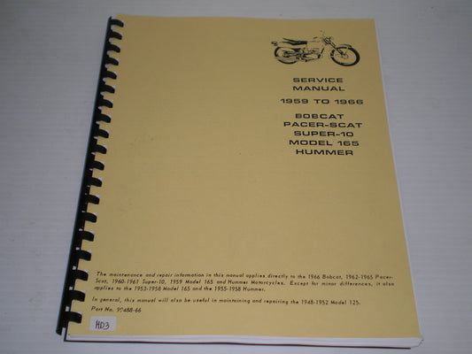 HARLEY-DAVIDSON 1948-1966 Bobcat / Pacer-Scat / Super 10 / 125 / 165 / Hummer Service Manual 99488-66 #HD3
