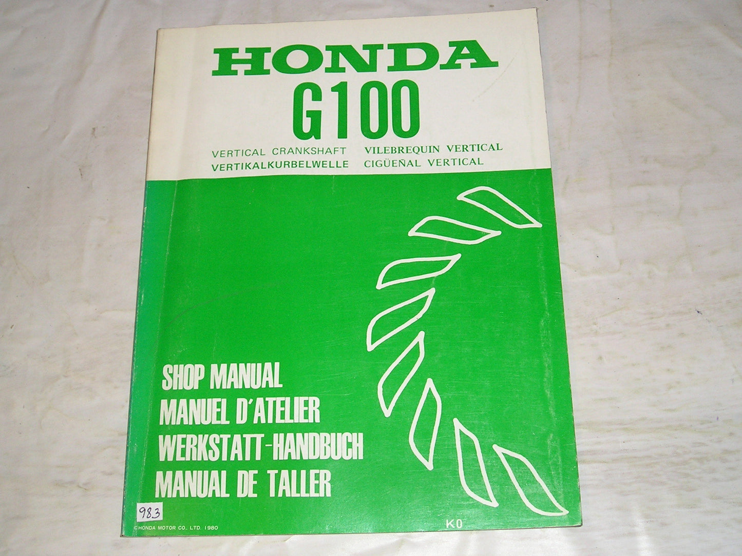 HONDA G100  K0 1981 Vertical Crankshaft  General Purpose Engine  Service Manual  6689610  #983