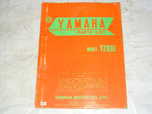 YAMAHA YZ80 E  1978  Parts List / Catalogue  2J5-28198-60 / LIT-10012-J5-00  #883