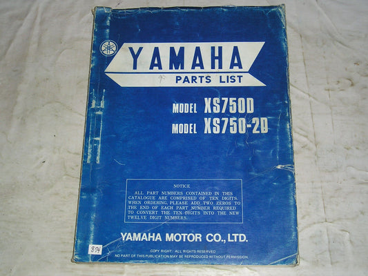 YAMAHA XS750 D  XS750-2D 1977  Parts List / Catalogue  1T4-28198-60  LIT-10011-T4-00  #874
