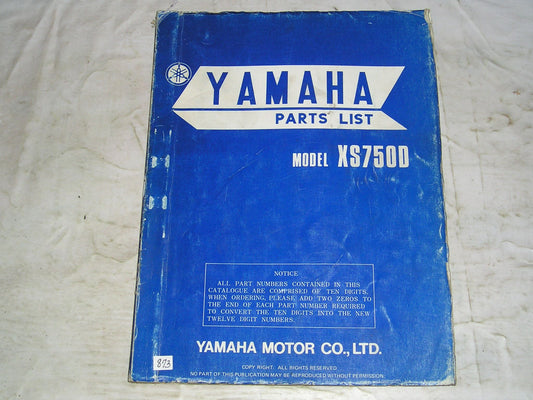 YAMAHA XS750 D  1977  Parts List / Catalogue  1J7-28198-60  LIT-10011-J7-00  #873