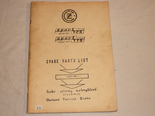 CZ JAWA Sport 125 & 175 cc  1969  Parts List / Catalogue  #E97