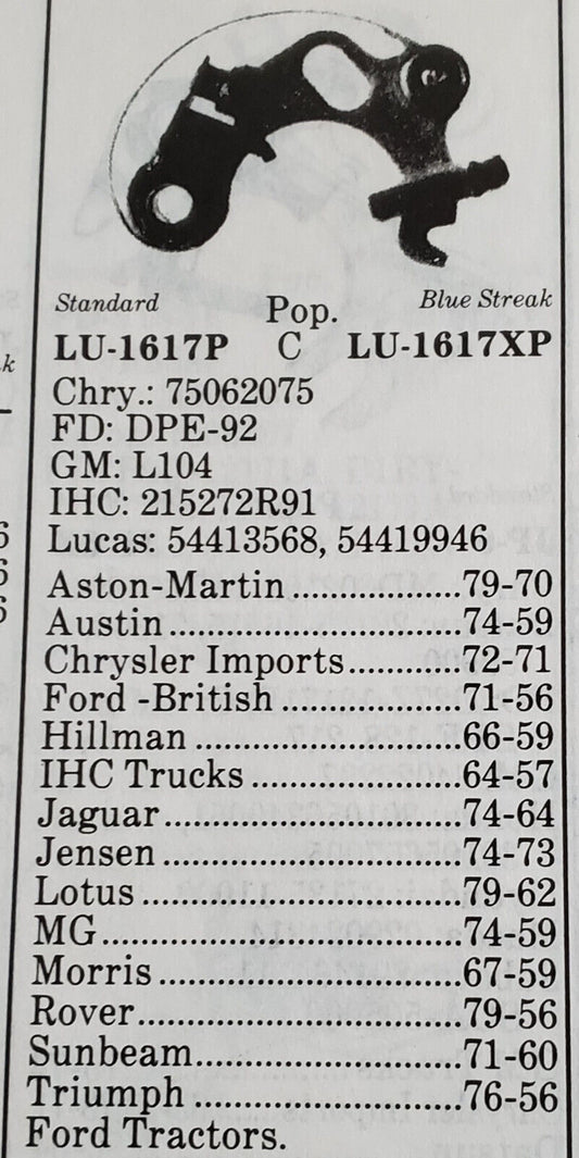 Standard Motor Product Ignition Contact Braker / Points Set LU-1617P
